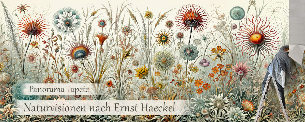 Tapetenpanorama mit Naturvisionen nach Ernst Haeckel.
