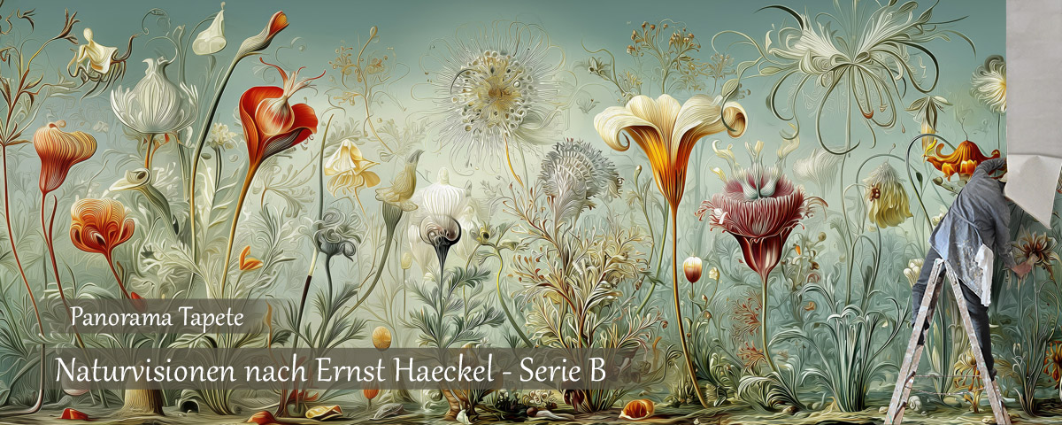 Tapetenpanorama mit Naturvisionen nach Ernst Haeckel.