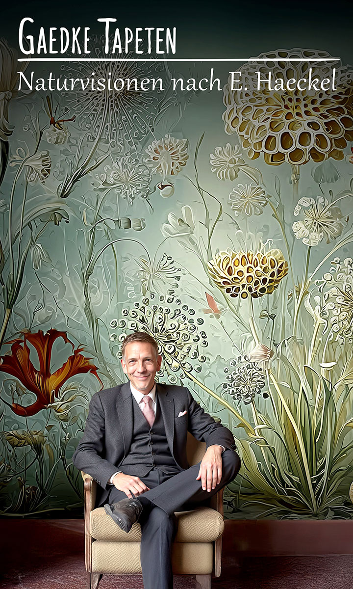 Fotoansicht einer Gemüse-Tapete nach Hernst Haeckel im Restaurant