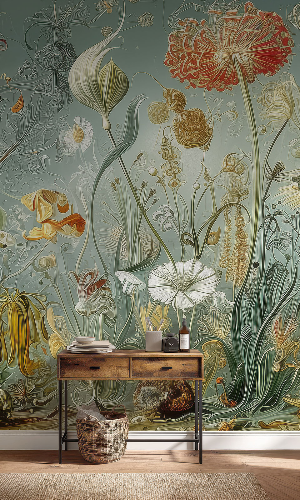 Fotoansicht einer Blumentapete nach Hernst Haeckel