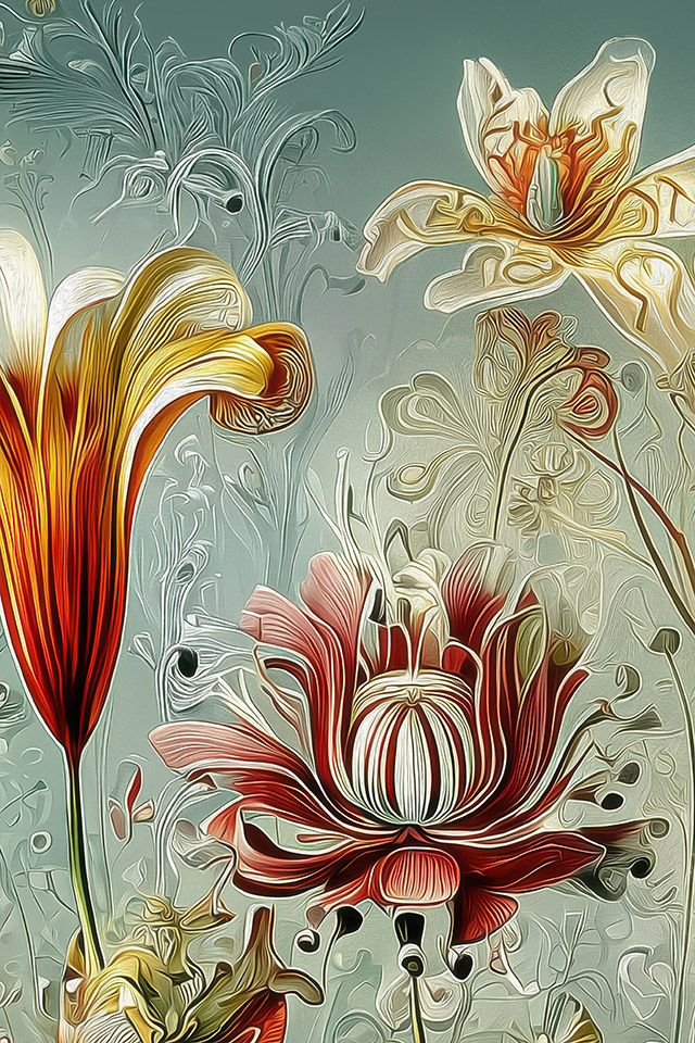 Motivauschnitt einer Blumentapete nach Hernst Haeckel